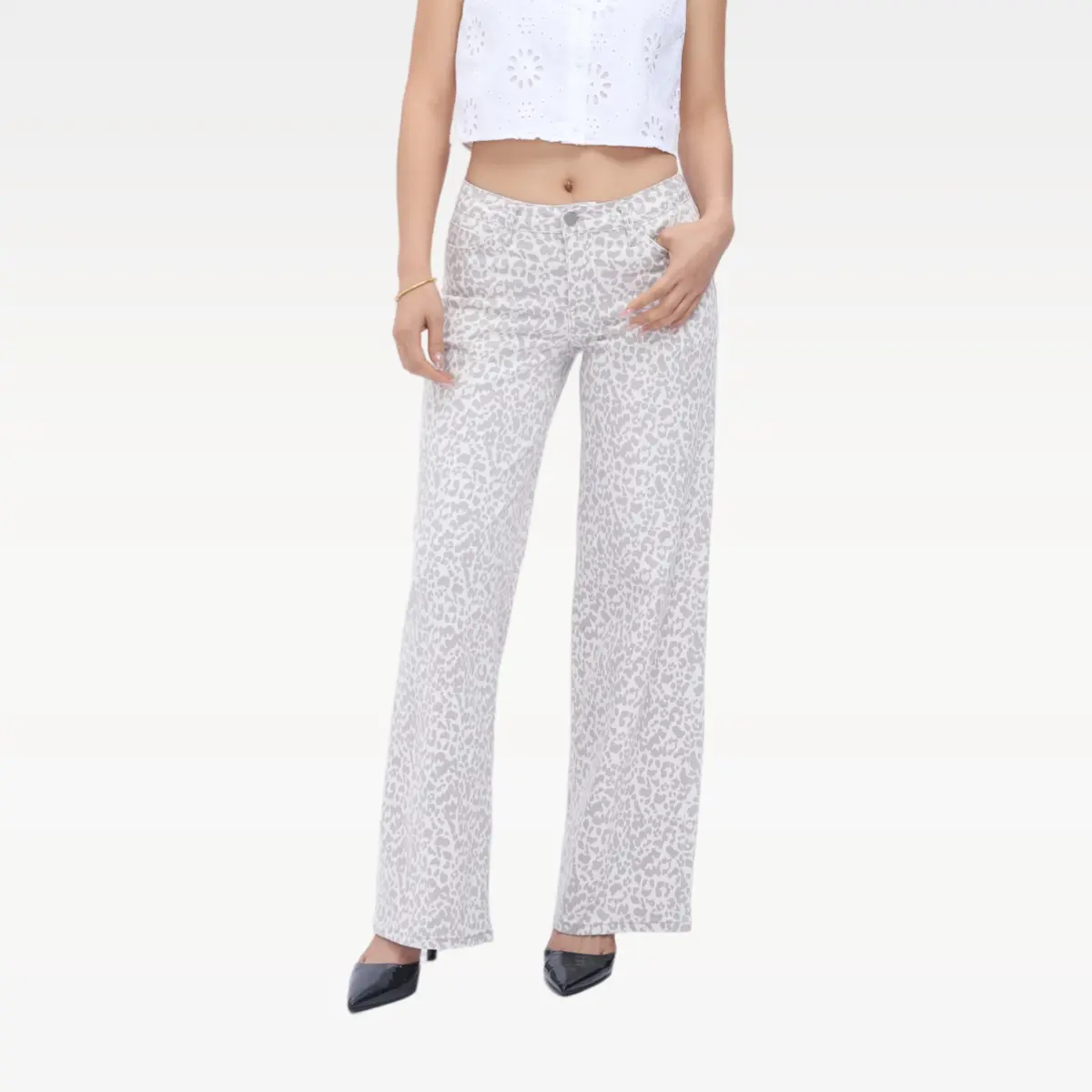 Magic BlueMoment Luna Stretchy Mid-low Rise Leopard Print Wide Leg Jeans for Women Baggy Jeans Y2K Aesthetic Denim Pants Tummy Control BBL
