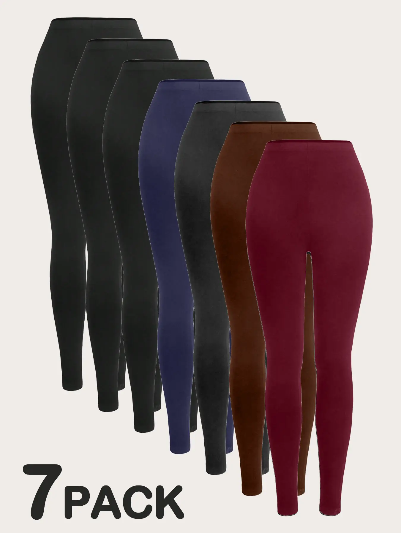 7-Pack Women's Leggings, High-Waist Tummy Control Polyester Tights, Butt-Lift Solid Non-See-Through Female Athletic Pants for Yoga
