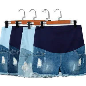 Ripped Denim Maternity Shorts - Elastic Waist Belly Support, Summer Fashion Jeans for Pregnant Women