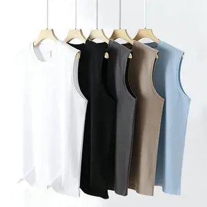 Men's pure cotton solid color vest, regular fit casual sleeveless top, suitable for summer wear, men's everyday clothing, vest, streetwear, fitness vest, sports vest.