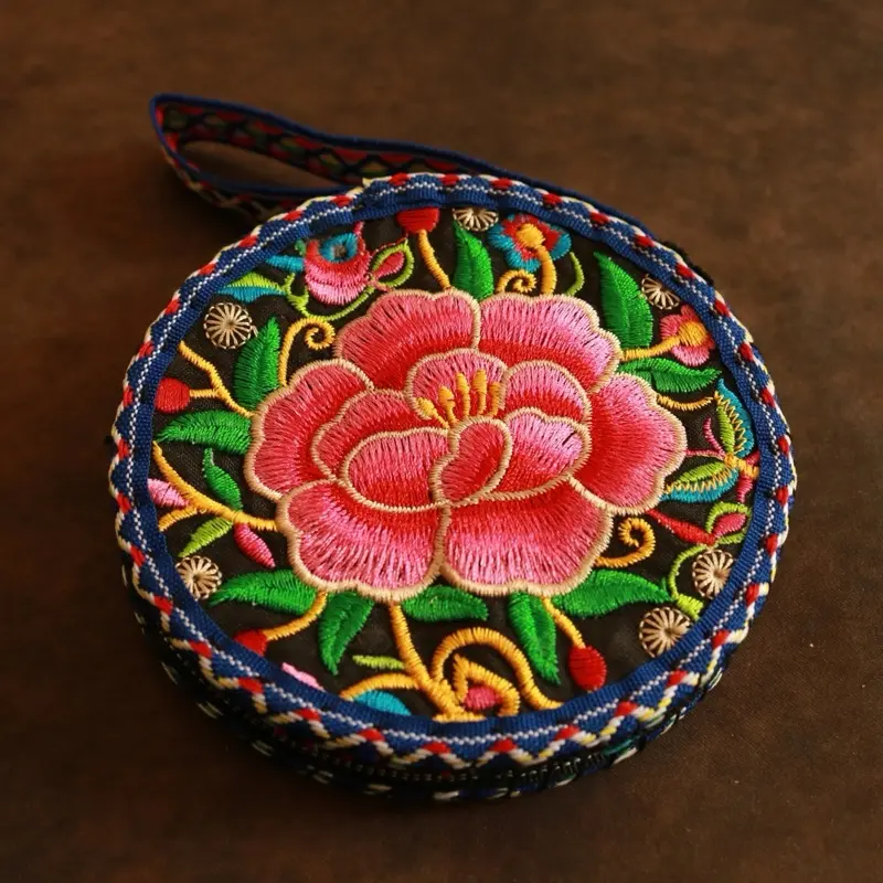 Embroidtale Women's Embroidered Floral Print Coin Purse Wallet, Wristlet Wallet