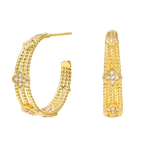 925 Sterling Silver Post Chunky Gold Hoops, CZ Gold Plated Hypoallergenic Stud Earrings for Women Trendy