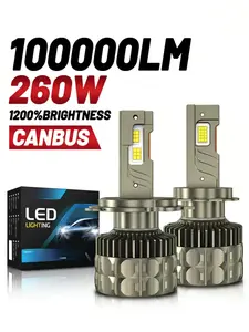2pcs H7 260w 100000lm Canbus H4 H1 LED Headlights, High Brightness Car Fog Lights, 6000k 12V Automotive Lighting Bulbs