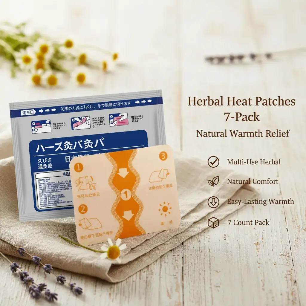 Herbal Heat Patches Pack - Multi-Use Natural Comfort with Herbal Extracts, Easy to Apply, Long-Lasting Warmth, Gentle Daily Heat Therapy, 7 Count Heating Pads for Cramps & Headache Migraine Support, Headache & Migraine Support Heat Patches
