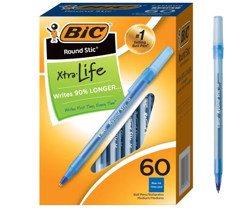 BIC Round Stic Xtra Life Ballpoint Pen with 1.0 mm Medium Point and Consistent Ink Flow, 60-Count in Blue Ink