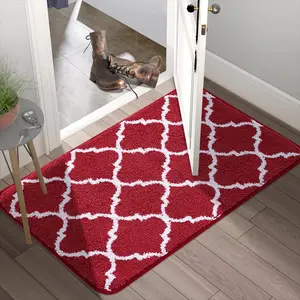 Microfiber Moroccan Trellis Non-Slip Doormat 17"x24" Red Indoor Mat for Entry Doorway Bath Kitchen High Traffic Areas Machine Made Soft Trap Moisture