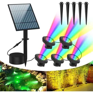 Solar Pond Lights, IP68 Waterproof RGB LED Submersible Lights, 5-in-1 Floating & Stake Modes, Underwater Fountain Light for Garden, Pool, Fish Pond, Yard, Pool Decoration