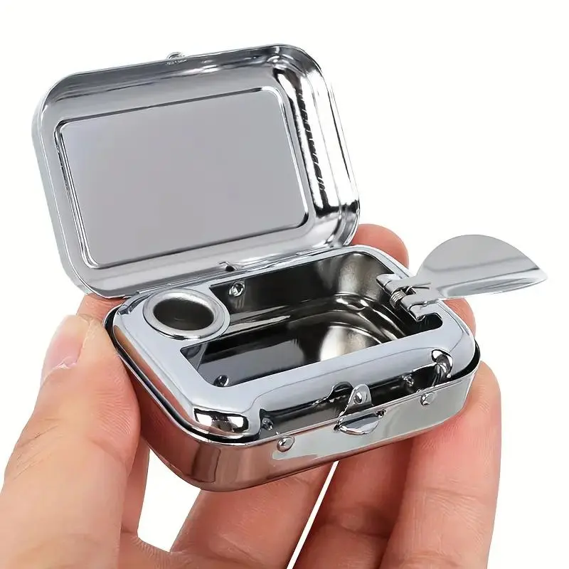 Stainless Steel Ashtray with Lid, Portable Mini Ashtray, Ashtray for Home Office Outdoor, Modern Home Decor, Modern Decorations, Room Decor, Home Decor Accessory, Interior Decoration Accessories, Lighter