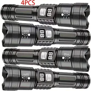 4pcs Rechargeable High-Power LED Flashlights With, Zoomable Spotlight, USB Cable, Super Bright, Long Range, Tactical Work Light for Camping, Hiking, Emergency, And Travel, Hiking Gear | Robust Flashlight | Flashlight Rechargeable