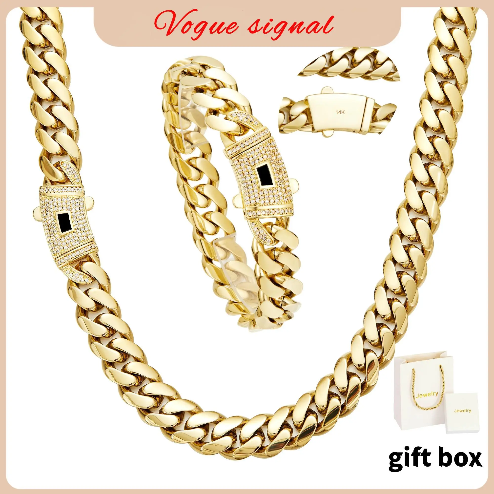 Brilla Contio 14K Gold-Plated Cuban Link Chain & Bracelet Set - New Anti-Tarnish PVD Technology, 316L Stainless Steel Base, Hypoallergenic & Water-Resistant Hip Hop Jewelry (6mm-14mm Sizes), Timeless Shine Gift for Men,summeroutfits,vacationoutfits,beacho
