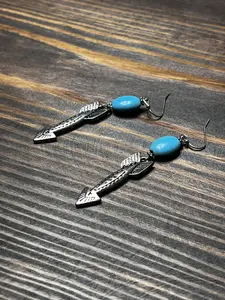 Antique Silver Arrow Costume Earrings with Turquoises