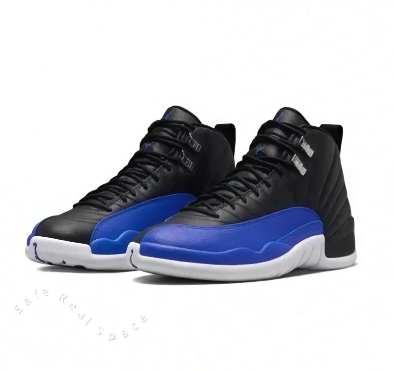 Black Blue Two-Tone Leather Vintage Shock Cushion Basketball Shoes, Blue Gradient Front White Thick Rubber Midsole Unisex Versatile Street Sneakers