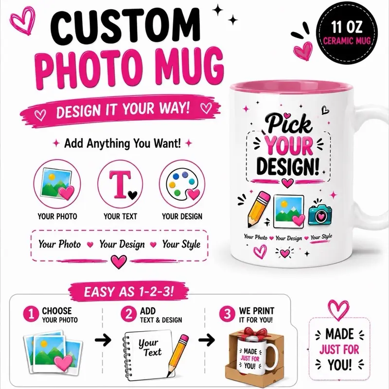 Custom Photo Ceramic Mug 11 oz - Personalized with Photo, Name and Message
