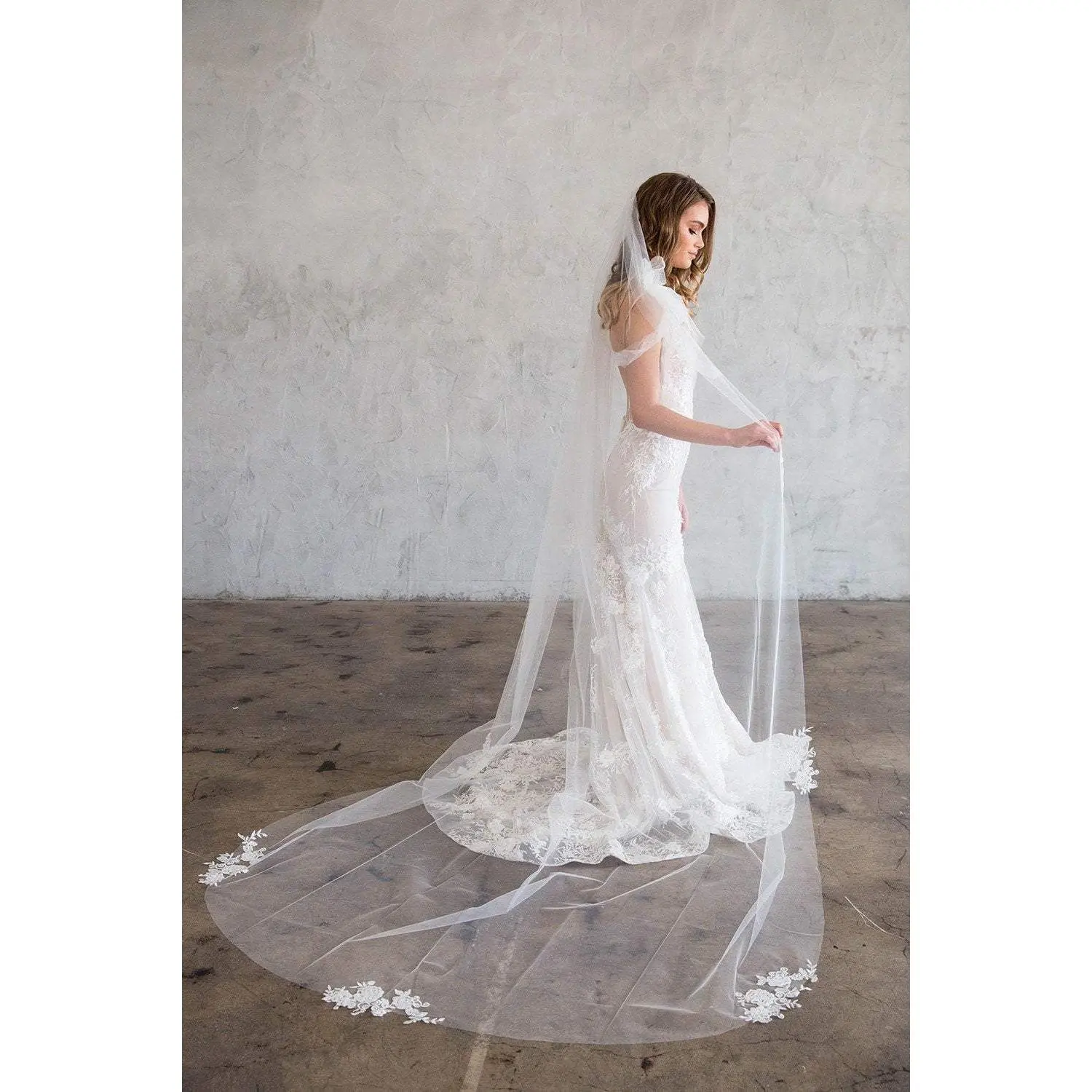 CLARICE CATHEDRAL VEIL - SCATTERED LACE EDGE
