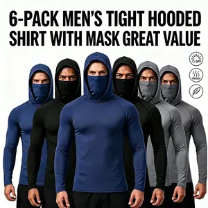 6-piece set men's outdoor work sun protection clothing with sun-blocking hoodie, featuring built-in face mask and neck guard, breathable long-sleeve hoodie Activewear Menswear Compression Fabric Jackets Lawn Layer Menswear Polyester Sweatshirts