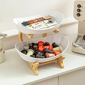 Vintage Creative Fruit Tray, Large Multi-Layer Plastic Multifunctional Storage Rack, Kitchen Organizer, Living Room Coffee Table Holder, Bamboo Harvested
