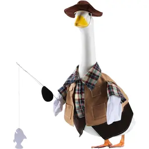 Fishing Porch Goose Outfits for 23 Inch Lawn Statue, Fisherman Costume for Plastic/Cement Statue, Duck Sculpture Clothes for Spring Summer Yard Patio Party Decoration