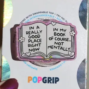 POPGRIP Mental Health Book Kindle Grip Glittery Resin Reader Phone Grip - Compact Durable Magnetic Stand for Smartphone with Adorable Design & MagSafe Compatibility Valetine Gift For Booklovers.