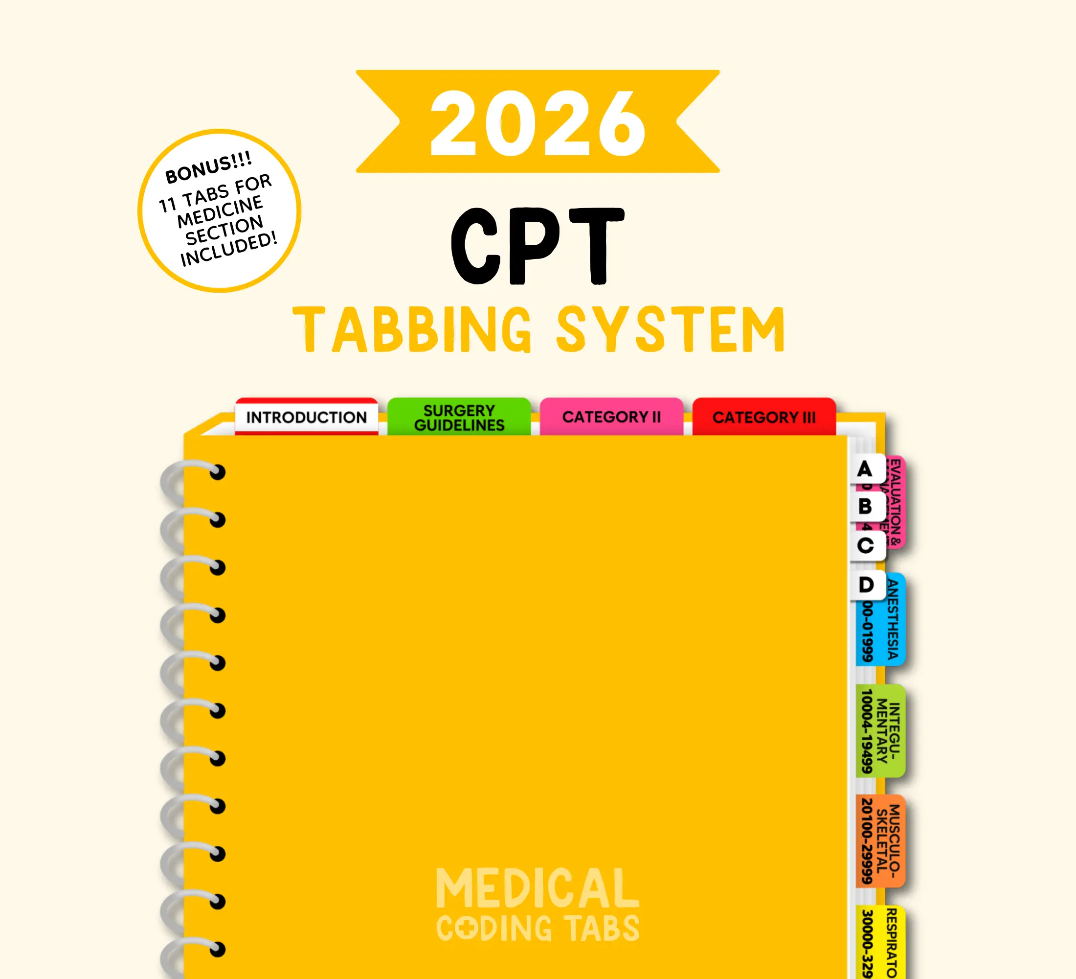 2026 CPT - Tabbing System | Medical Coding Tabs | Book Tabs (Book NOT included)