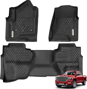 YITAMOTOR Floor Mats For 2014-2018 Chevy Silverado/GMC Sierra 1500 Double Cab, 2015-2019 Chevy Silverado/GMC Sierra 2500HD 3500HD Double Cab Only, Custom Fit Floor Liners, 1st & 2nd Row All Weather Protection