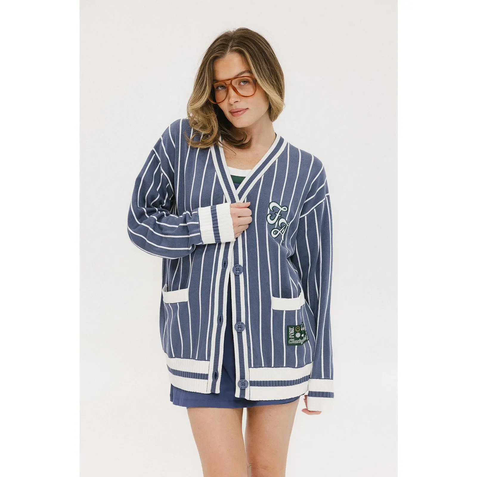 Dot Cardigan - Pinstripe Indigo