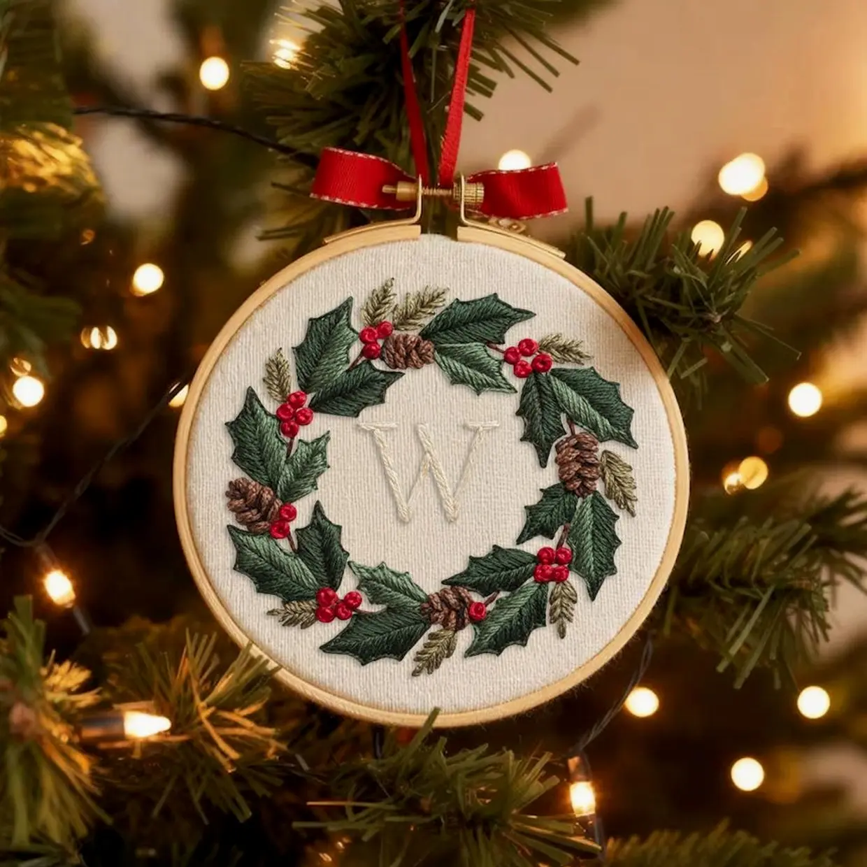 Customized Letter Name Hand Embroidered Ornament For Christmas Hanging, Custom Initial Christmas Ornaments, Tree Decor,Unique Christmas Gift 8E8