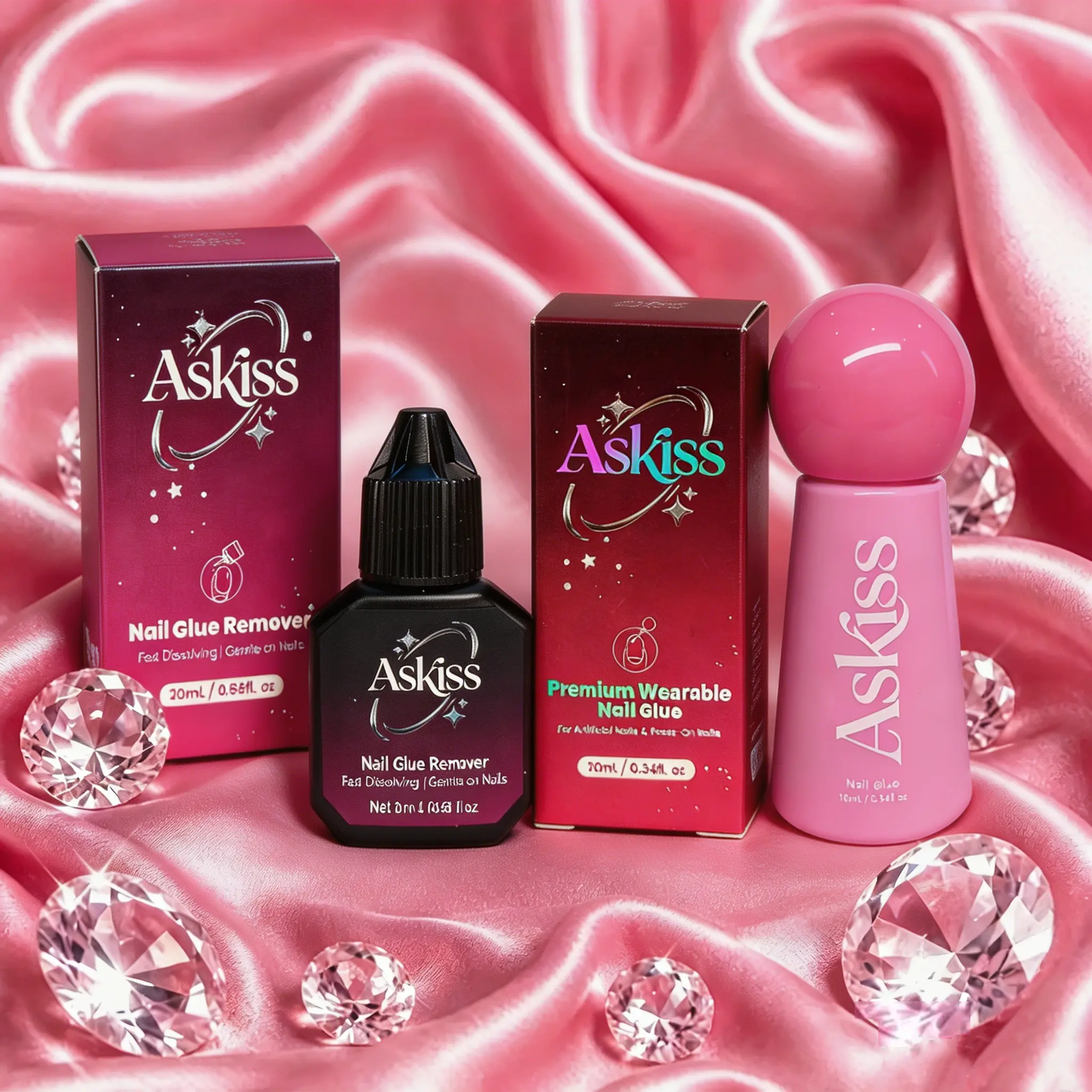 ASKISS Brush-On Nail Glue & Remover Set - No UV/LED, Ultra Strong Hold, Easy Removal, Waterproof, Gentle Debonder for Press-On, Gel X, Acrylic Nails | Salon-Quality Beginner DIY Manicure Polish Supplies