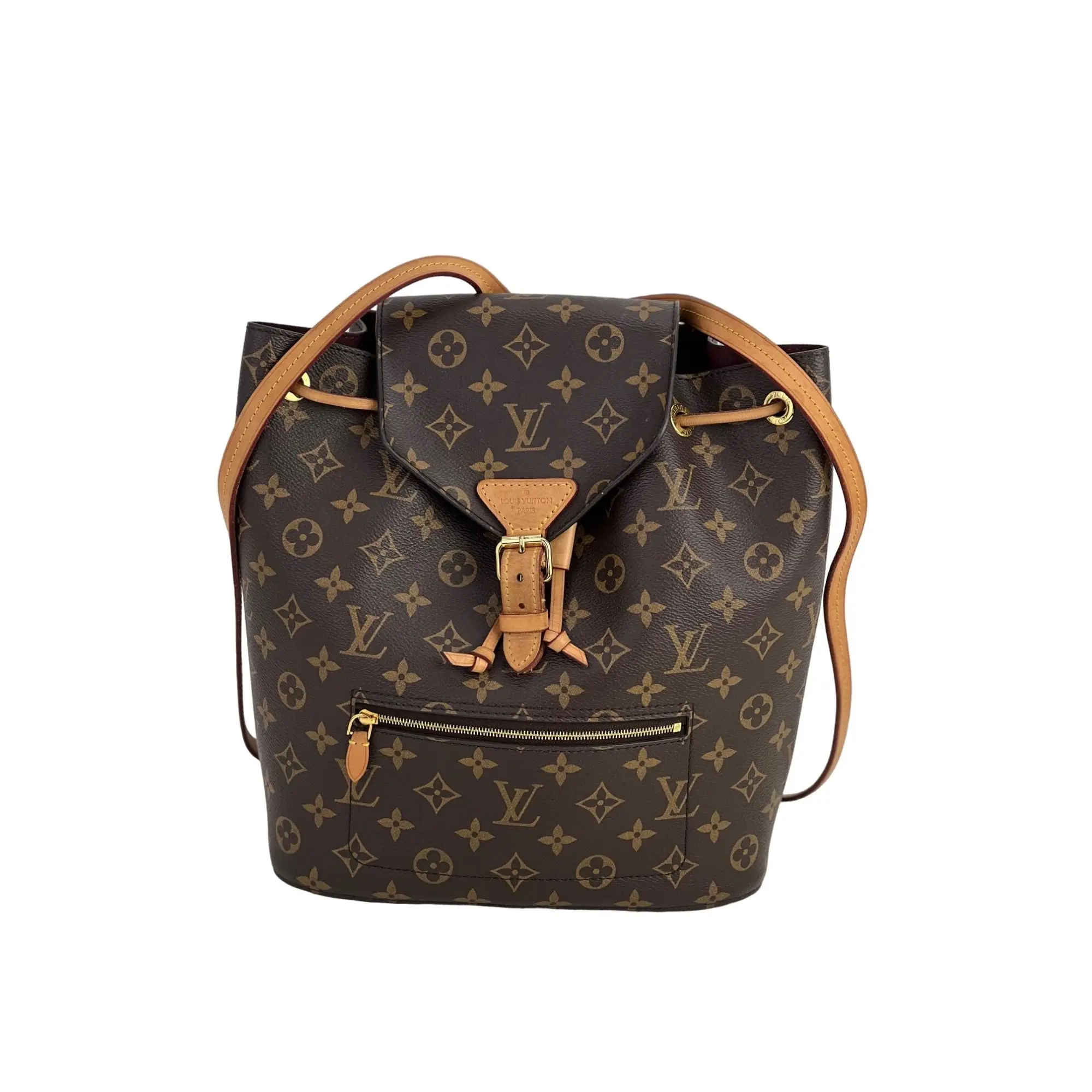 Pre-owned Louis Vuitton canvas Backpacks Monogram Montsouris NM Backpack Good Condition, Adjustable, 1 Front Zippered Pocket, 4 in Size, Leather Tab, No Drawstring, Few Faint Marks, 10 In, Flat Pocket