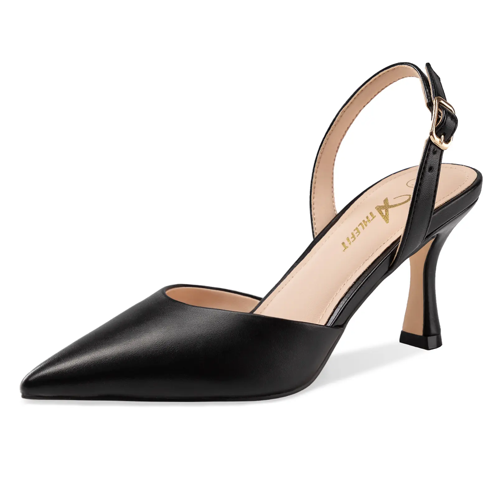 Athlefit Women's Closed Pointed Toe Low Heel Slingback Pumps - Elegant Retro Chic Flexible Heeled Pumps for Dress, Work, Wedding Party Wear