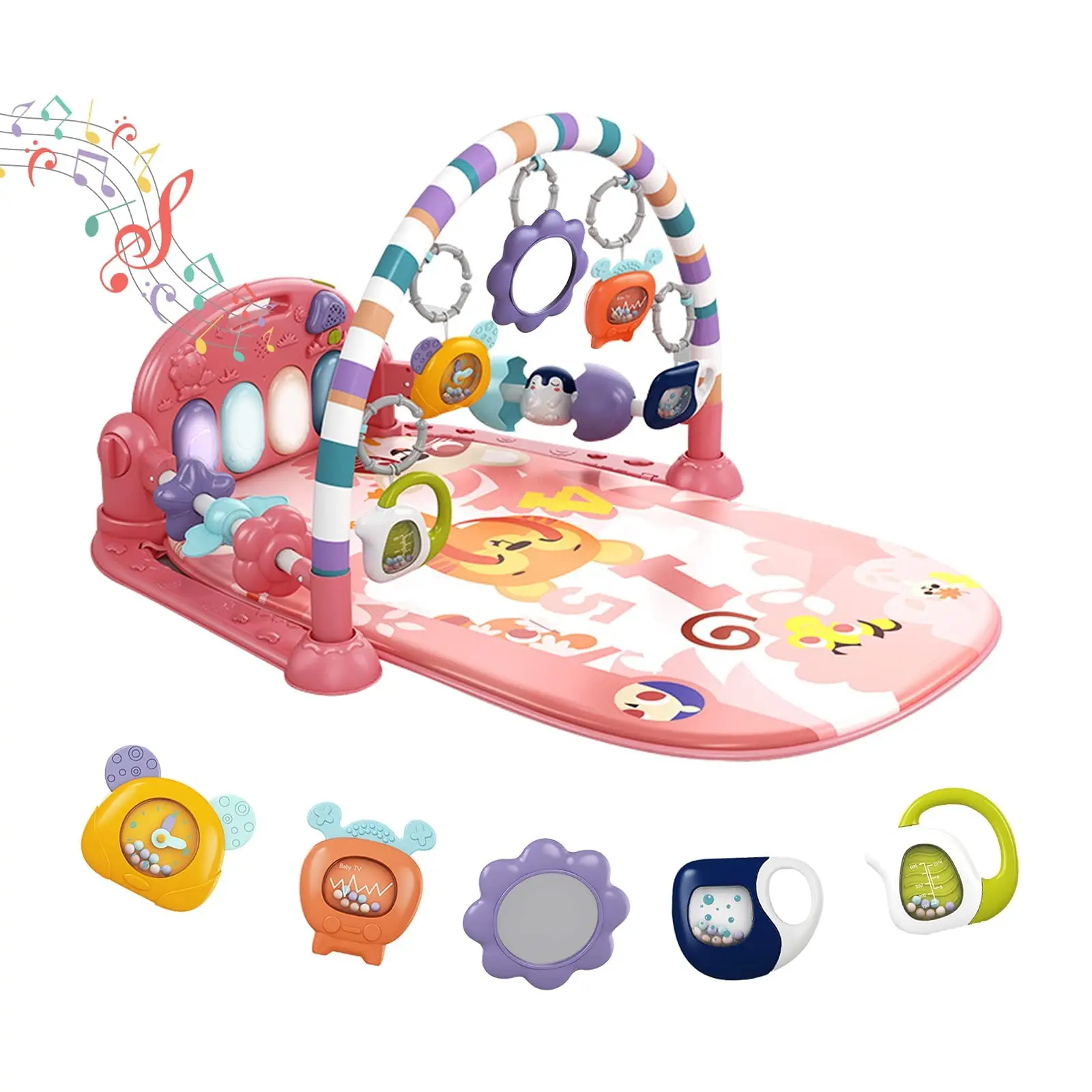 dearlomum Baby Play Mat Blue Giraffe Design with 5 Sensory Toys Music Lights for Newborns 0-36 Months Multifunctional Rubber Playmat Playpen Gift for Boys & Girls summervibes