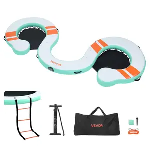 【FathersDayGift】VEVOR Inflatable Floating Dock, 15 x 6 FT Inflatable Dock Platform, Non-Slip Water Air Mat with Portable Carrying Bag and Detachable Ladder, Floating Water Platform Island Raft for Pool Beach Ocean