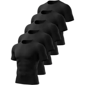 5 Pack Compression Shirts Men Cool Dry Base Layer Undershirts,Short Sleeve T Shirts