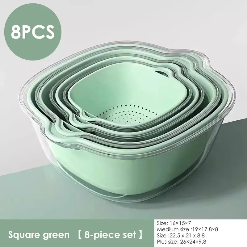 8pcs set Kitchen Double Layer Drain Basket Bowl Washing Storage Basket Filter Bowl Drain Vegetable Fruit Cleaning Colander Tool