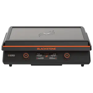 Blackstone E-Series Griddle, 22" Tabletop Flat Top Grill with Hood and Prep Cart, Black