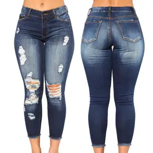 Stretch Ripped Cropped Jeans For Women High Waist Distressed Casual Denim Pants Skinny Jeans Streetwear