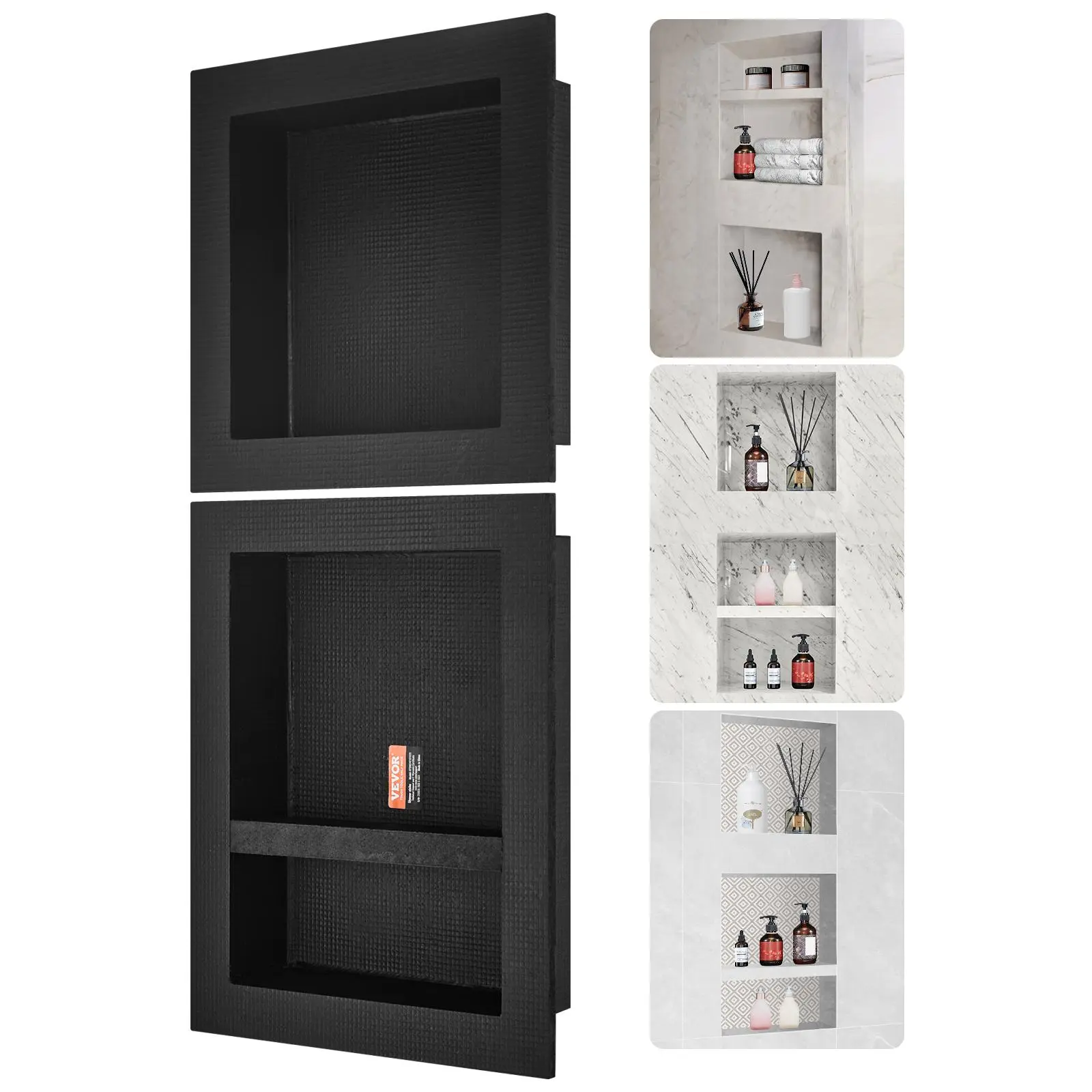 【Summerfinds】VEVOR Shower Niche Ready for Tile 16" x 16" & 16" x 20" Triple Shelf OrganizerSquare Corners Wall-inserted Niche RecessedSealed Protection Modern Soap Storage Niche for Shower BathroomBlack Racks Waterproof
