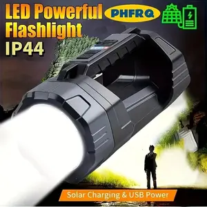 Multifunctional LED Solar Flashlight, Portable Rechargeable COB Torch, Dual Light Modes, 6 Lighting Modes, USB Charging, Camping, Fishing, Led Powerful Flashlight