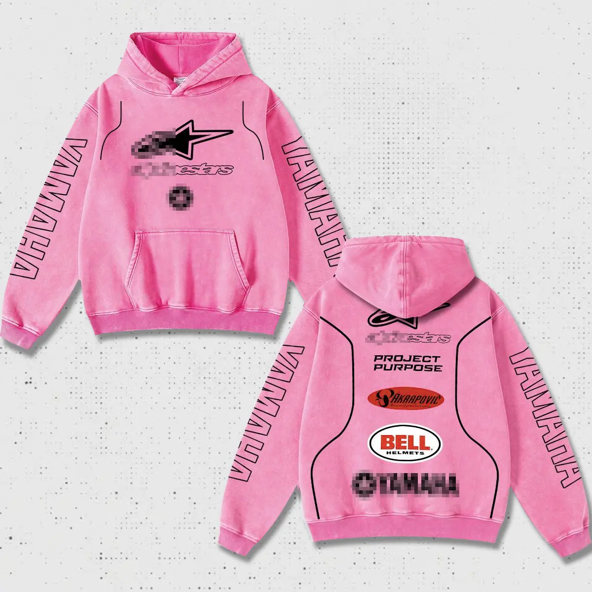 Retro Akrapovic Project Purpose Racing Hoodie Washed Pink, MotoGP World Championship Enthusiast, Motorcycle Off Road Dirt Bike Graphic Streetwear, Heavyweight Biker Sweatshirt, Moto Gear Motorbike Apparel Men’s Aesthetic Y2K Racing Jacket Style