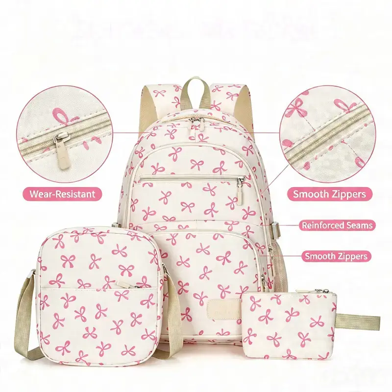 Girls School Backpack with Bow Decor, Large Capacity Lightweight Book Bag, Cute Coquette Aesthetic Campus Backpack for Middle & High School Teens, Daily Classes, After-School Tutoring, Travel & Back to School IG style