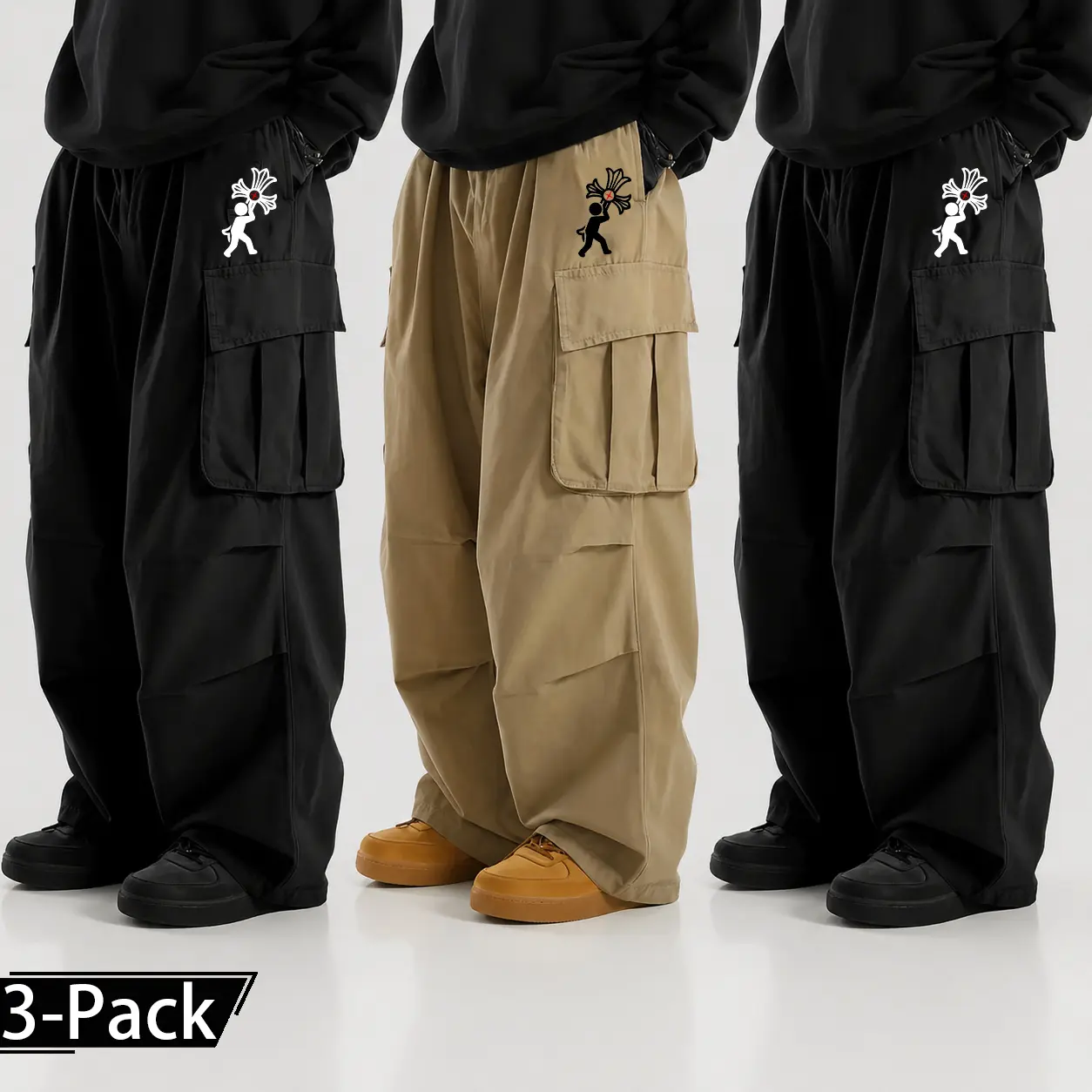 Available in packs of 1/2/3 pieces: men’s cargo pants with cross pattern print, large pockets and multiple pockets; Y2K street style, loose fit with waist drawstring, unisex casual long pants, comfortable and breathable work pants for spring and summer ev