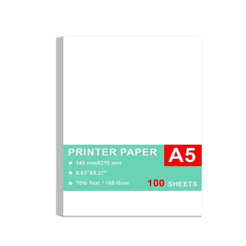 Printer Paper - 100 Sheets, A5 Premium Bright White Paper, 28lb Bond / 70lb Text (105 gsm) Bright White Paper – Great for Copy, Printing, Writing, 5.83" x 8.27" (148 x 210 mm)