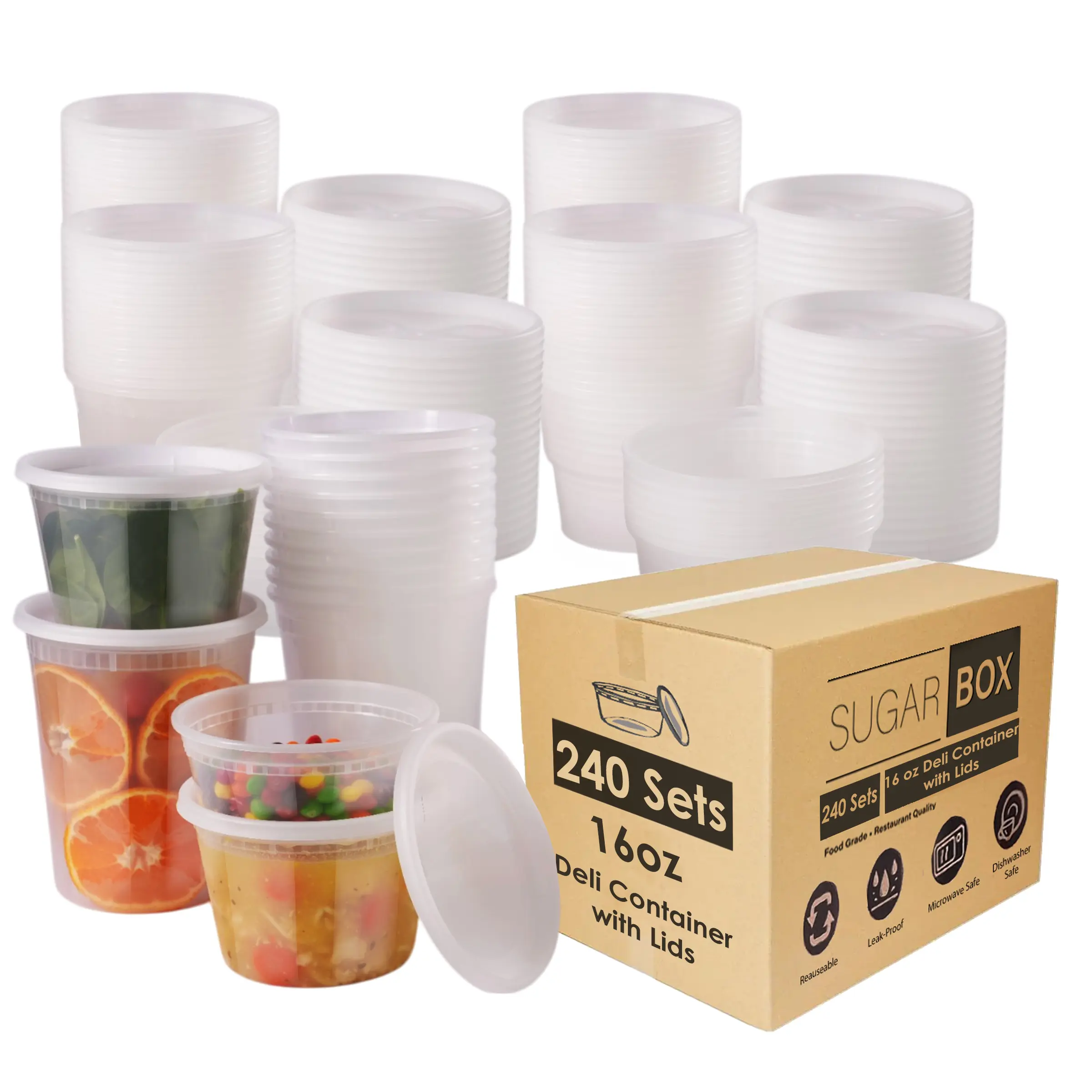 16oz Deli Containers, Food Containers with Lids, Leakproof Food Storage Solution for Home, Restaurant, Takeout, Soups, Sauces, and Slime