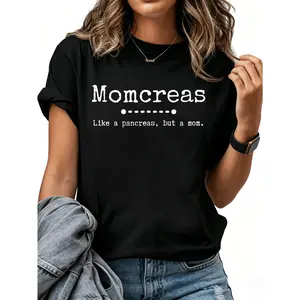 100% Cotton Unisex Momcreas; Like a Pancreas but a Mom, Type 1 Diabetes Round Neck Short Sleeve T-Shirt Women's Men Graphic Tee