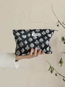 Poker Shape Women's Makeup Bag Large Capacity Cosmetic Organizer Portable Travel Toiletry Bag Zipper Design Inner Pocket Makeup Pouch Makeup Storage Bag