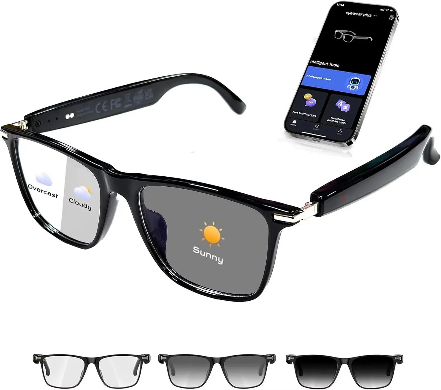 BrawRing AI Interpretation Smart Glasses,160 Languages, Chat GPT,Audio Glasses for Men And Women,Microphone And Speaker, HD Voice Calls And HIFI Music Quality,Hands-Free Calling,Color Changing Lens, Suitable for Riding,Driving,Travel,Easter gift