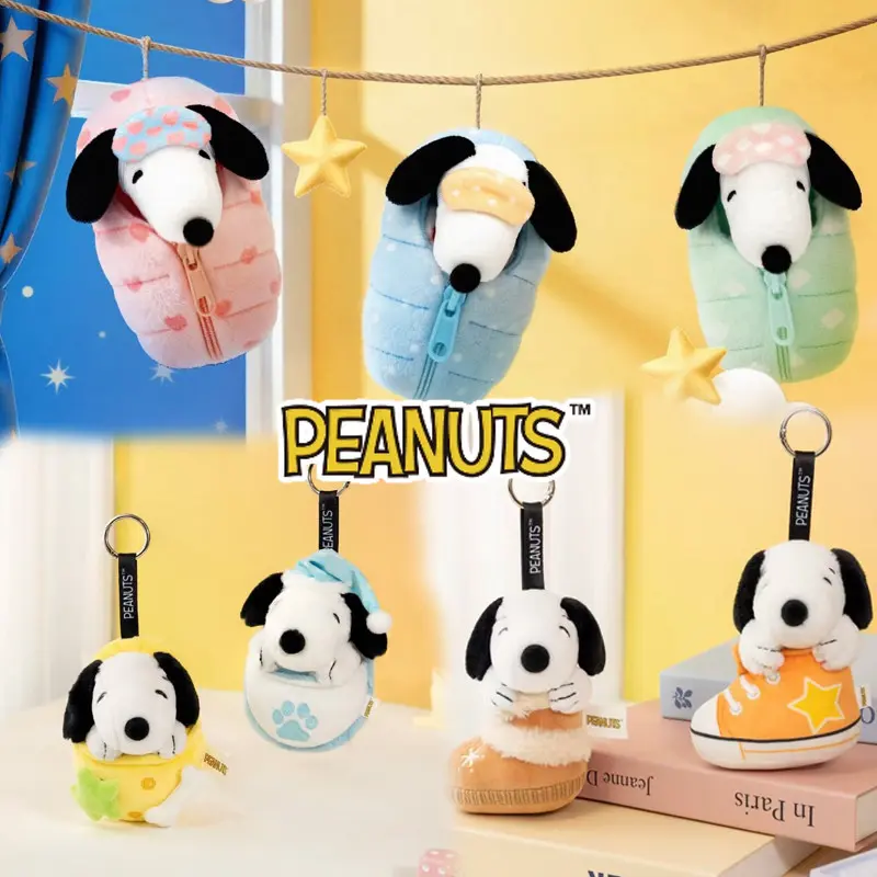 Peanuts Snoopy Plush Keychain, Cute Snoopy Sleeping Bag Bag Charm, Kawaii Fluffy Anime Keychain Gift, Soft Snoopy Mini Plushie Collectible