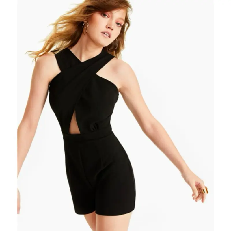 Bar III Cross-Front Romper Bodysuit Black size 8