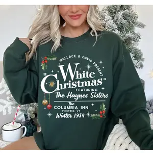 Vintage White Christmas Movie Sweatshirt Cotton Long Sleeve Womenswear Forest