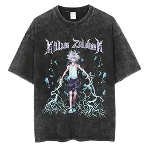 valentine shirts Washed Oversized Tshirt Short Sleeve Tees Men Women Cotton T-Shirt Killua Zoldyck HUNTER×HUNTER T-Shirt Manga Graphic T Shirt