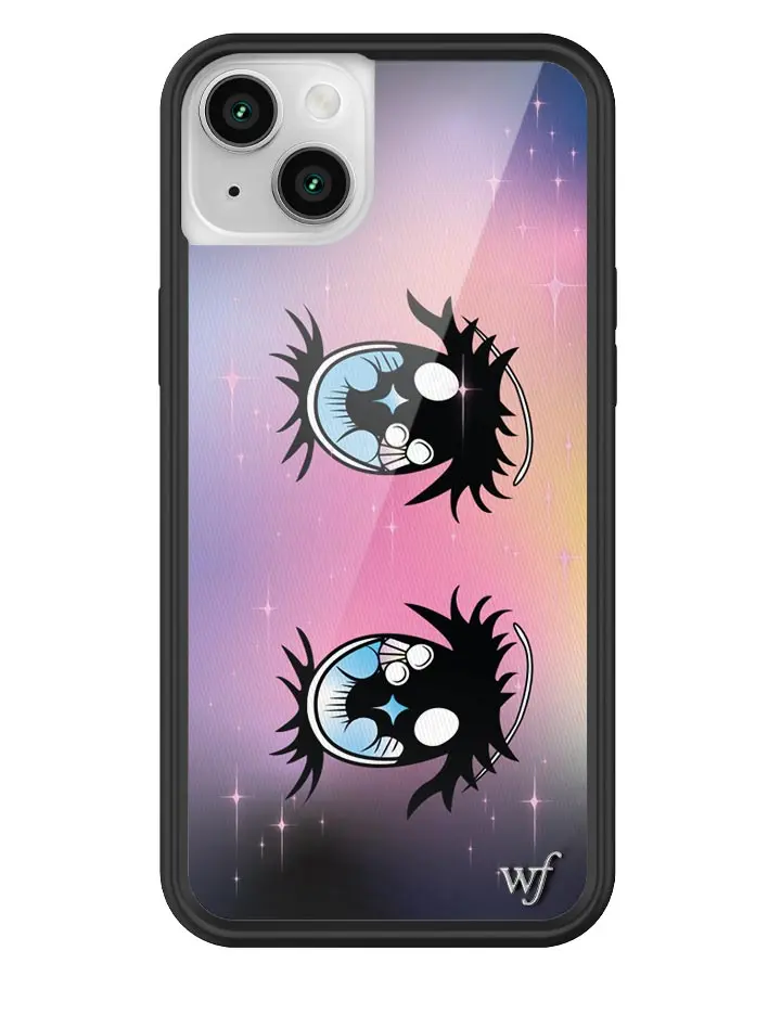 Sandy Liang Eyes Collab | Limited Edition iPhone Collaboration Case | Raised Protective Black Bumper | Women Owned Small Business | Galaxy Background Anime Eyes | Safety Casing Protective | Cellphone Cute Aesthetic